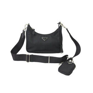 Prada Tessuto Triangle Logo Re Edition Hobo Nylon Shoulder Bag Nero Black